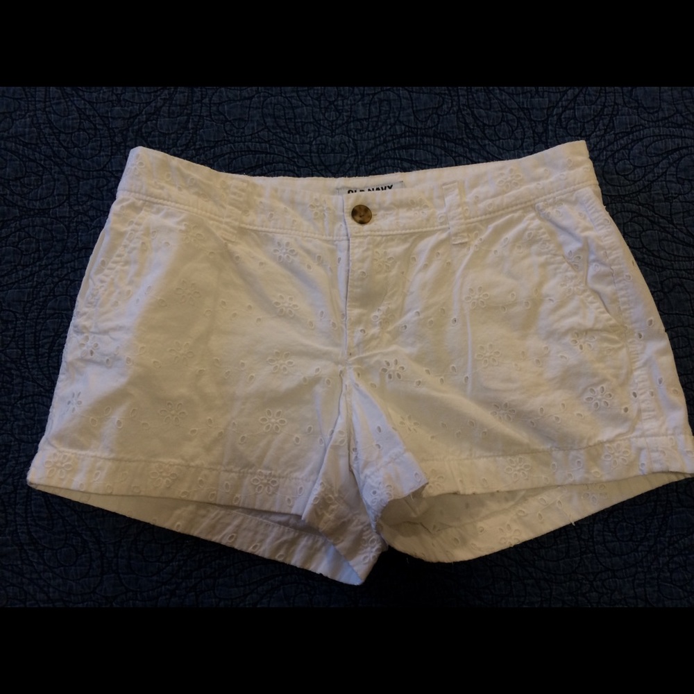 White eyelet pattern shorts